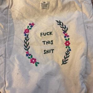 Typo Floral Embroidered White Tote Bag
